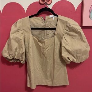 Frame Shirt Top Womens Medium Tan Puff Sleeve‎ Square Neck